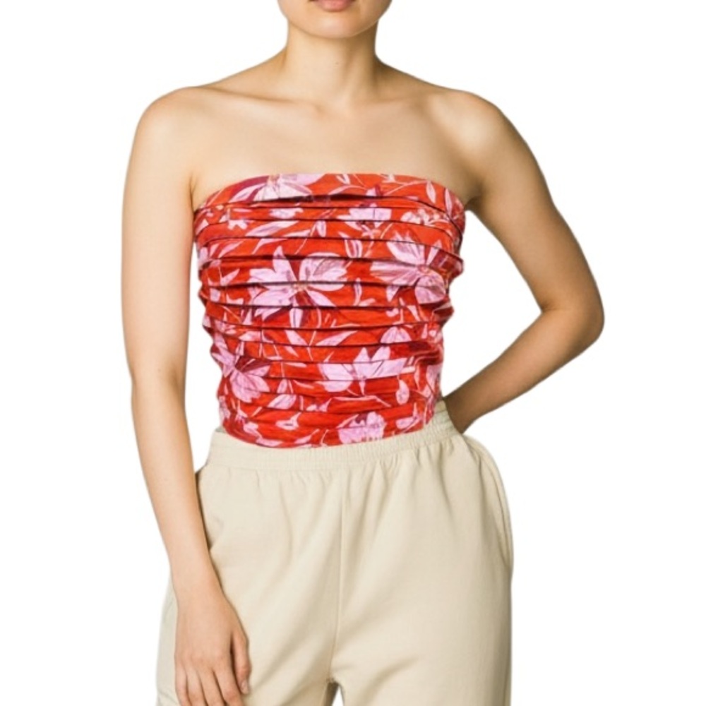 Revolve Wayf Pleated Floral Strapless Tube Top